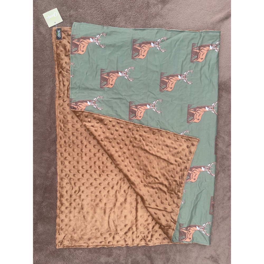 Bamboo Baby Blanket Clover Cottage Deer Green Brown Minky Dot NWT Soft